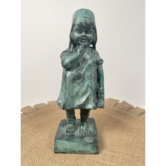 MAITLAND-SMITH LTD 9 inch Bronze Statue Young Girl Holding Her Shoe 2 lb 11 oz